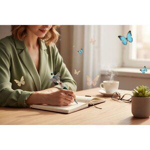 Crystal Butterfly-Inspired Decorative Ballpoint Pen With Green Glitter Grip & Mu